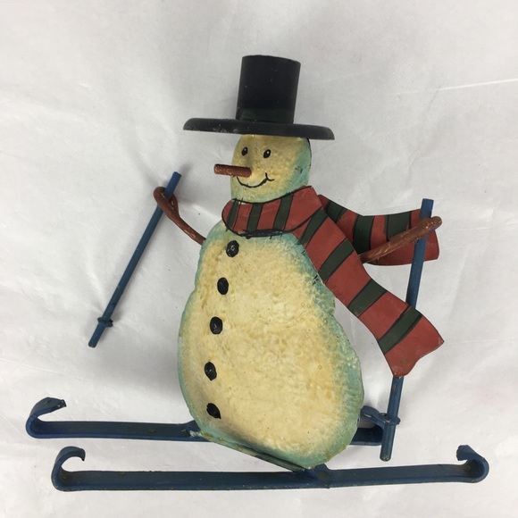 Metal Snowman On Skis Candle Holder - Picture 3 of 3